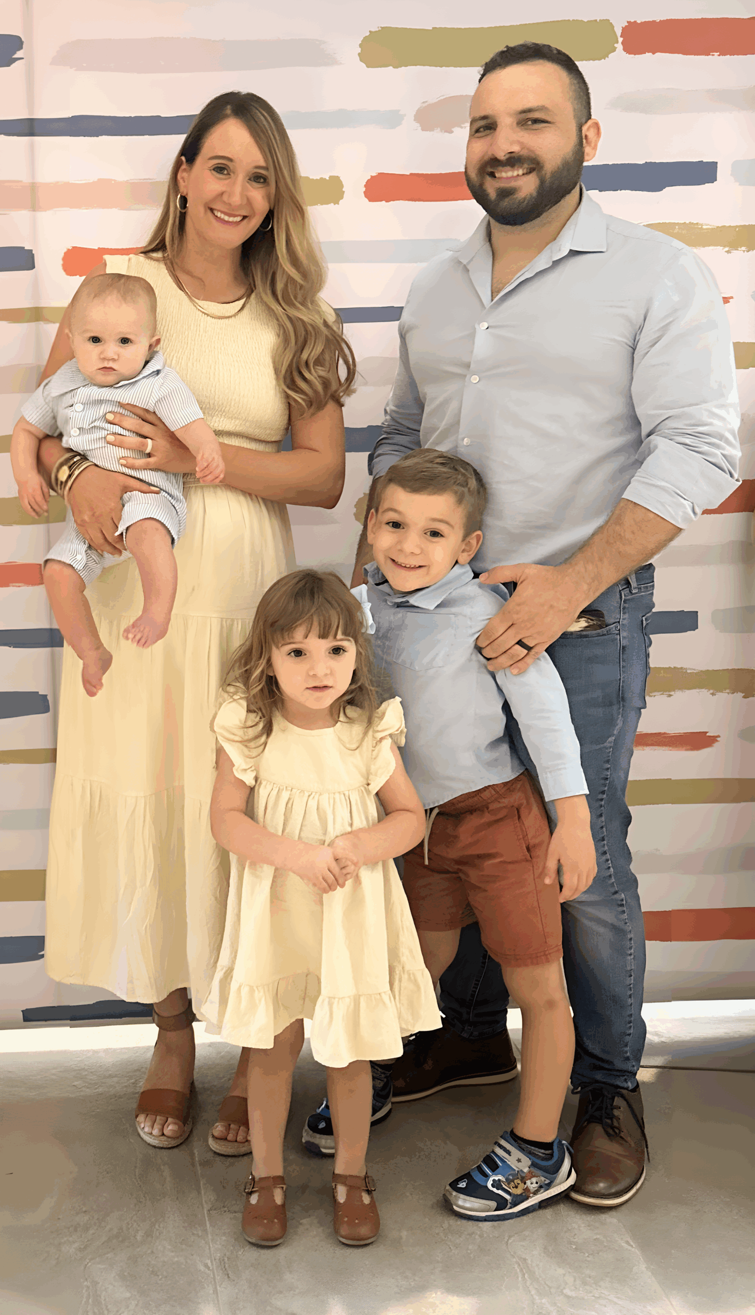 Image of Dr. Joshua Kwolek, his wife and three kids. Oak Mountain Denture and Implant Center.